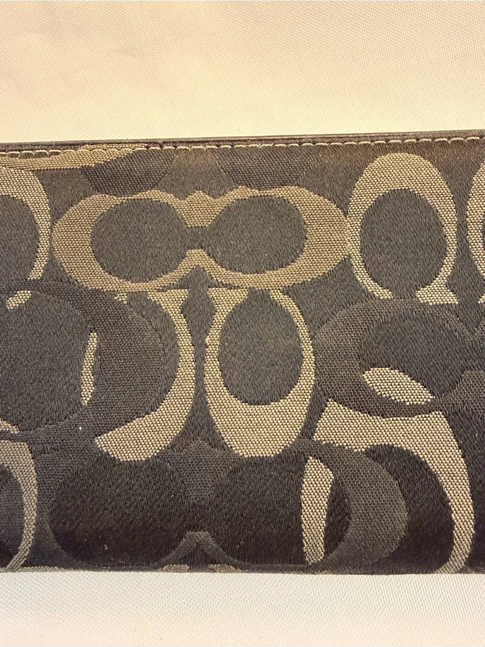 Coach Black Signature Monogram Canvas Zip Accordion Wallet